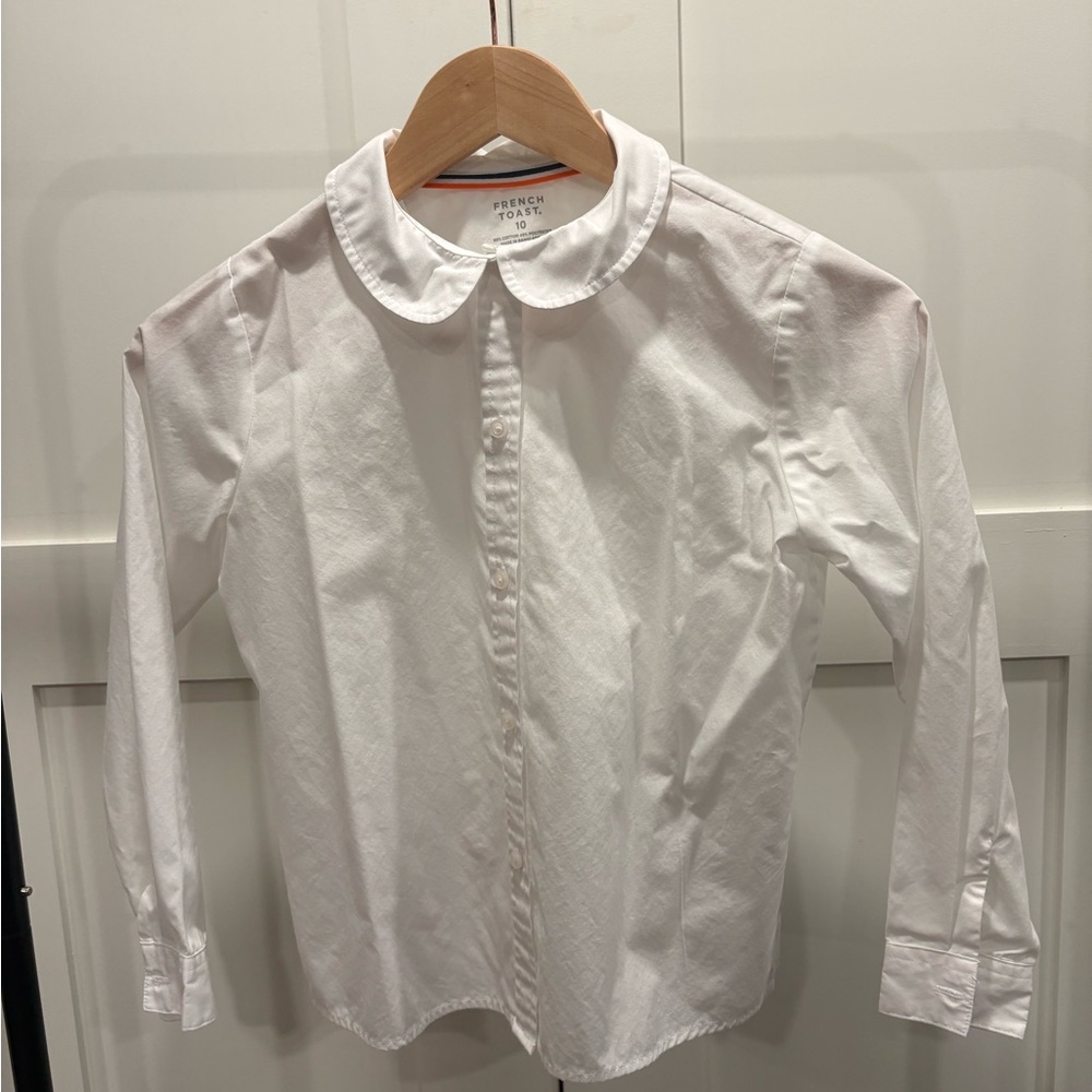 French Toast White Long-Sleeve Peter Pan Collar Shirt